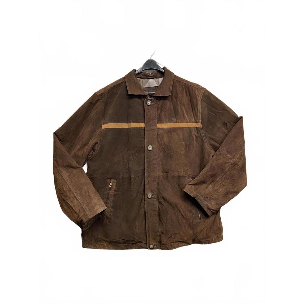 Vintage Y2K Cherokee Men's Large Brown Suede Leather Zip Up/Button-Up Jacket
